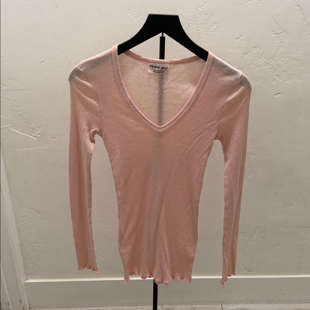 Michael Stars Light Pink V-Neck Long Sleeve Top